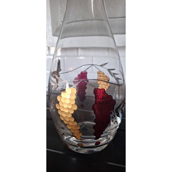 Vintage Hand-Painted Glass Decanter with Grapes Design w/ Stopper- Mint - Picture 5 of 7